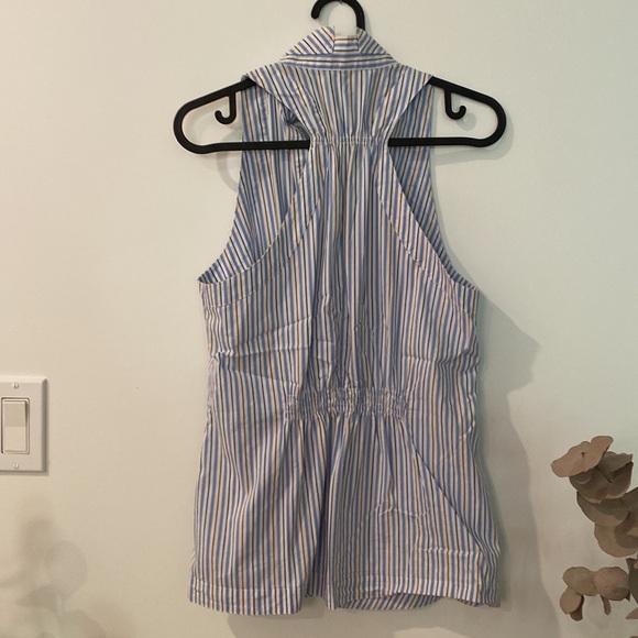 White and blue strapped BCBG Maxzaria blouse - Picture 3 of 3